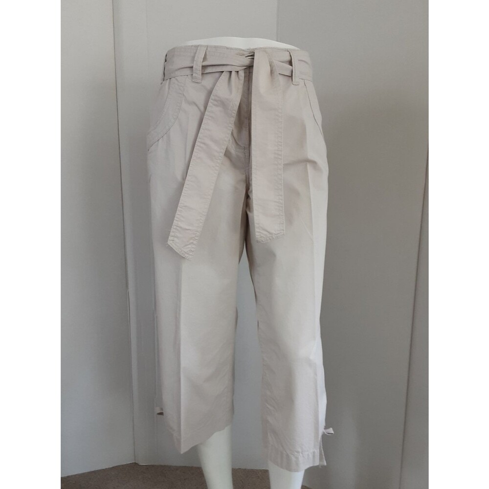 IZOD Khaki 100% Cotton Straight Leg Belted Capris Pants Sz 8
